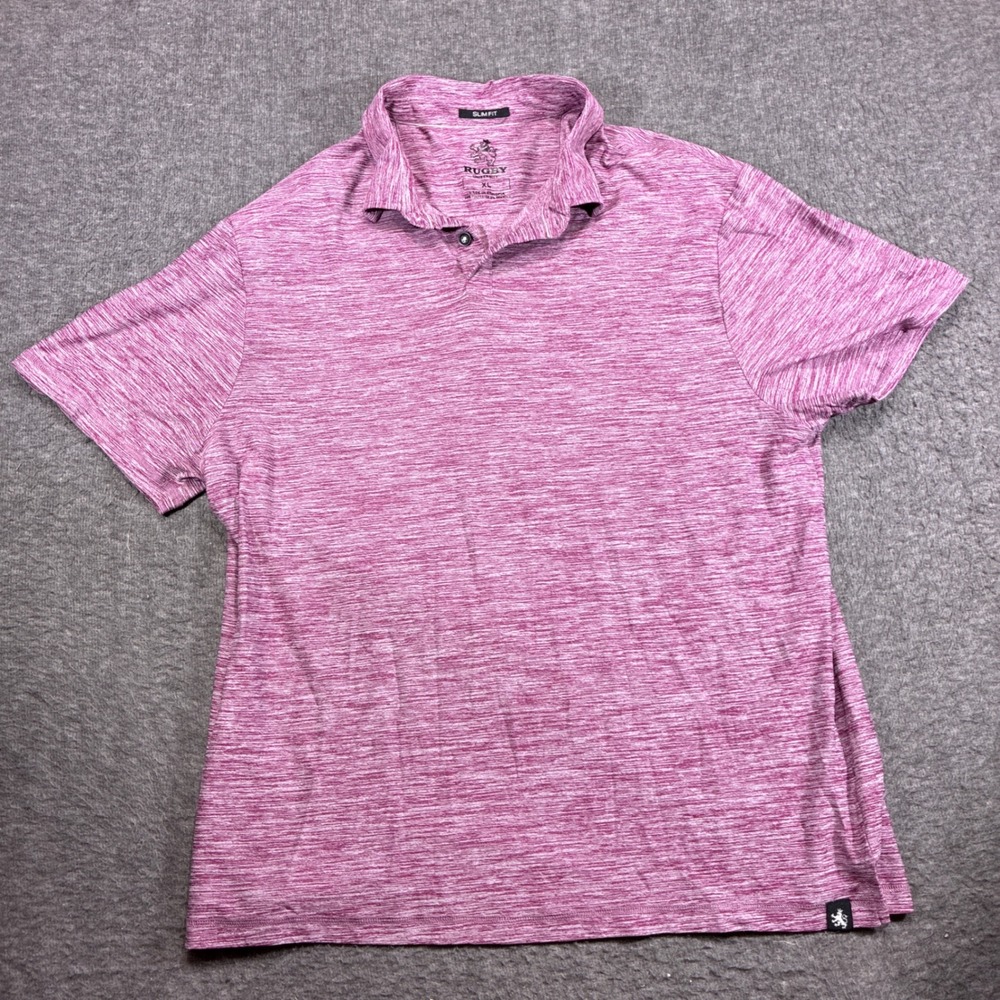 Rugby University Polo Shirt Mens XL Purple Slim Fit Space Dye Short Sleeve